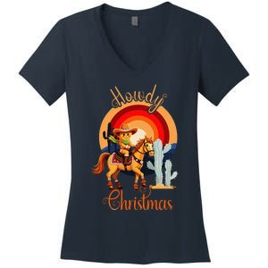 Howdy Christmas Gingerbread Cowboy Riding Horse Women's V-Neck T-Shirt