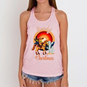 Howdy Christmas Gingerbread Cowboy Riding Horse Women's Knotted Racerback Tank