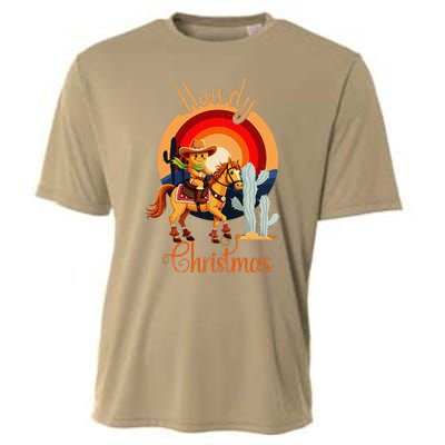 Howdy Christmas Gingerbread Cowboy Riding Horse Cooling Performance Crew T-Shirt