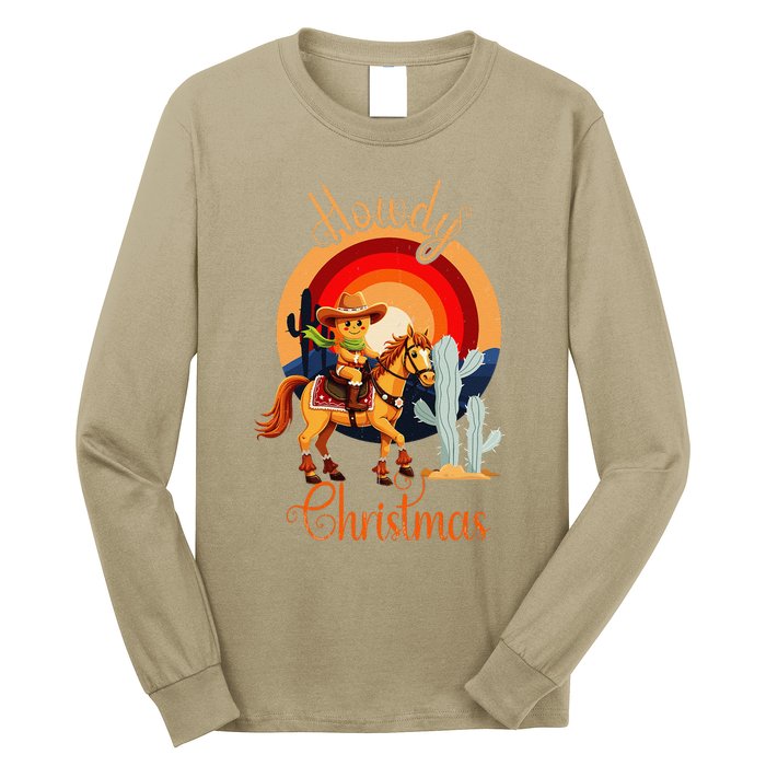 Howdy Christmas Gingerbread Cowboy Riding Horse Long Sleeve Shirt