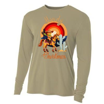 Howdy Christmas Gingerbread Cowboy Riding Horse Cooling Performance Long Sleeve Crew