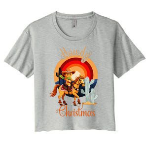 Howdy Christmas Gingerbread Cowboy Riding Horse Women's Crop Top Tee