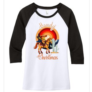 Howdy Christmas Gingerbread Cowboy Riding Horse Women's Tri-Blend 3/4-Sleeve Raglan Shirt