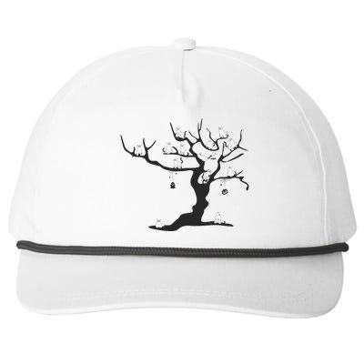 Halloween Cute Ghost Kitty Cats on a Tree Snapback Five-Panel Rope Hat