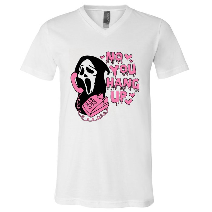 Horror Characters Ghost Face Graphic No You Hang Up V-Neck T-Shirt