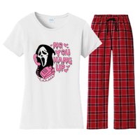 Horror Characters Ghost Face Graphic No You Hang Up Women's Flannel Pajama Set