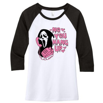 Horror Characters Ghost Face Graphic No You Hang Up Women's Tri-Blend 3/4-Sleeve Raglan Shirt