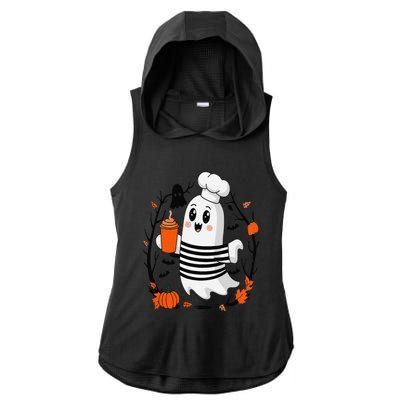 Halloween Cute Ghost Hat Drinking Coffee Ghost Ice Coffee Ladies PosiCharge Tri-Blend Wicking Draft Hoodie Tank