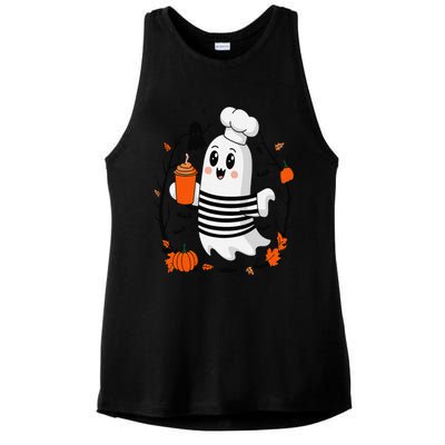 Halloween Cute Ghost Hat Drinking Coffee Ghost Ice Coffee Ladies PosiCharge Tri-Blend Wicking Tank