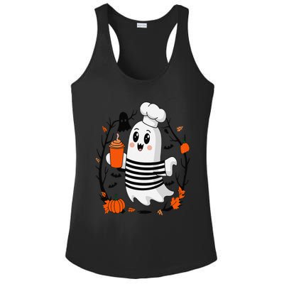 Halloween Cute Ghost Hat Drinking Coffee Ghost Ice Coffee Ladies PosiCharge Competitor Racerback Tank