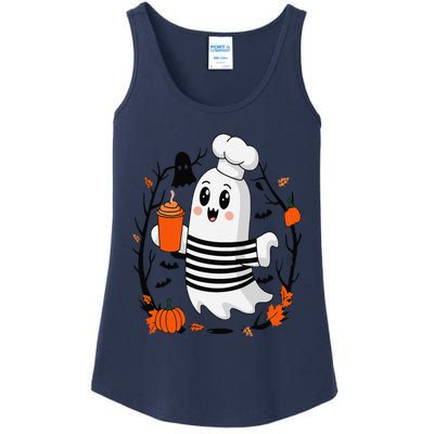 Halloween Cute Ghost Hat Drinking Coffee Ghost Ice Coffee Ladies Essential Tank