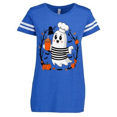 Halloween Cute Ghost Hat Drinking Coffee Ghost Ice Coffee Enza Ladies Jersey Football T-Shirt