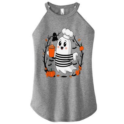 Halloween Cute Ghost Hat Drinking Coffee Ghost Ice Coffee Women's Perfect Tri Rocker Tank