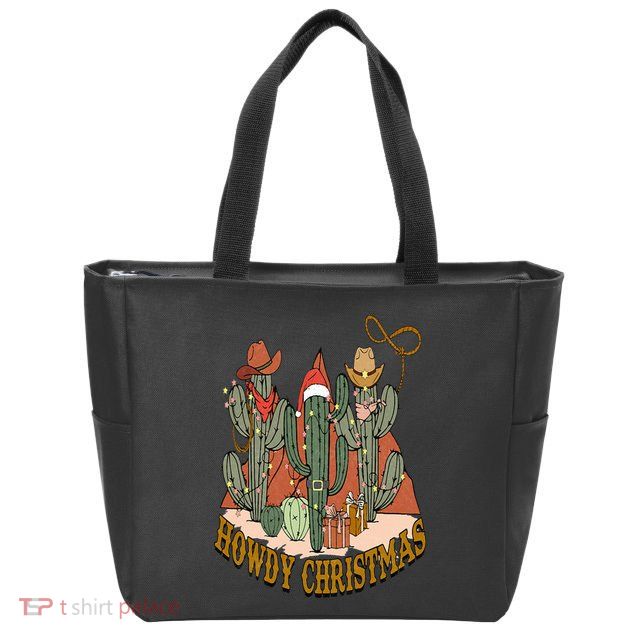 Howdy Christmas Howdy Holidays Funny Cactus Christmas Tree Zip Tote Bag