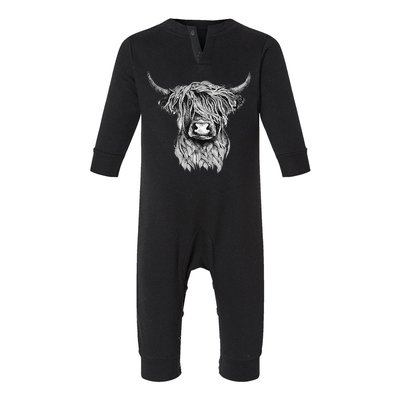 Highland Cow Hand Drawn Illustration Infant Fleece One Piece