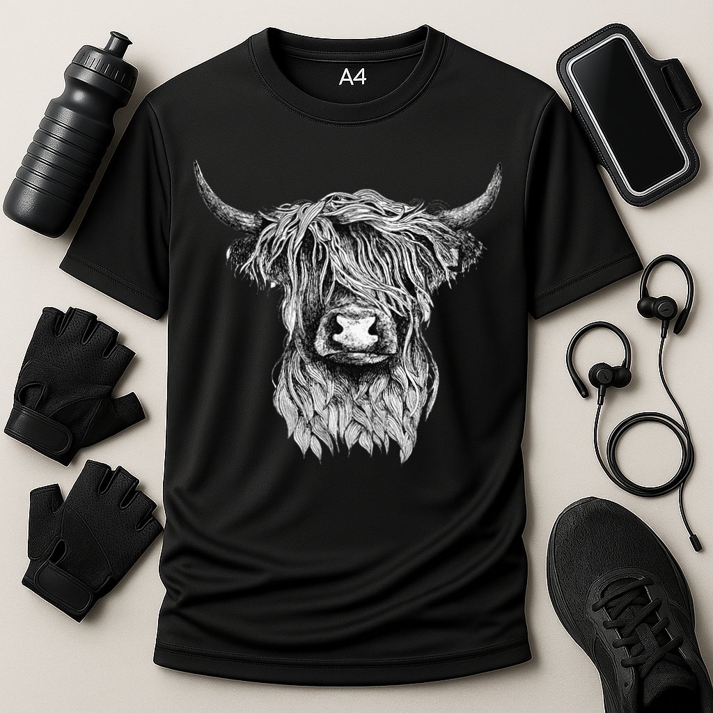 Highland Cow Hand Drawn Illustration Cooling Performance Crew T-Shirt