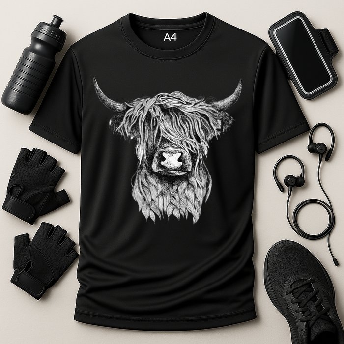 Highland Cow Hand Drawn Illustration Cooling Performance Crew T-Shirt