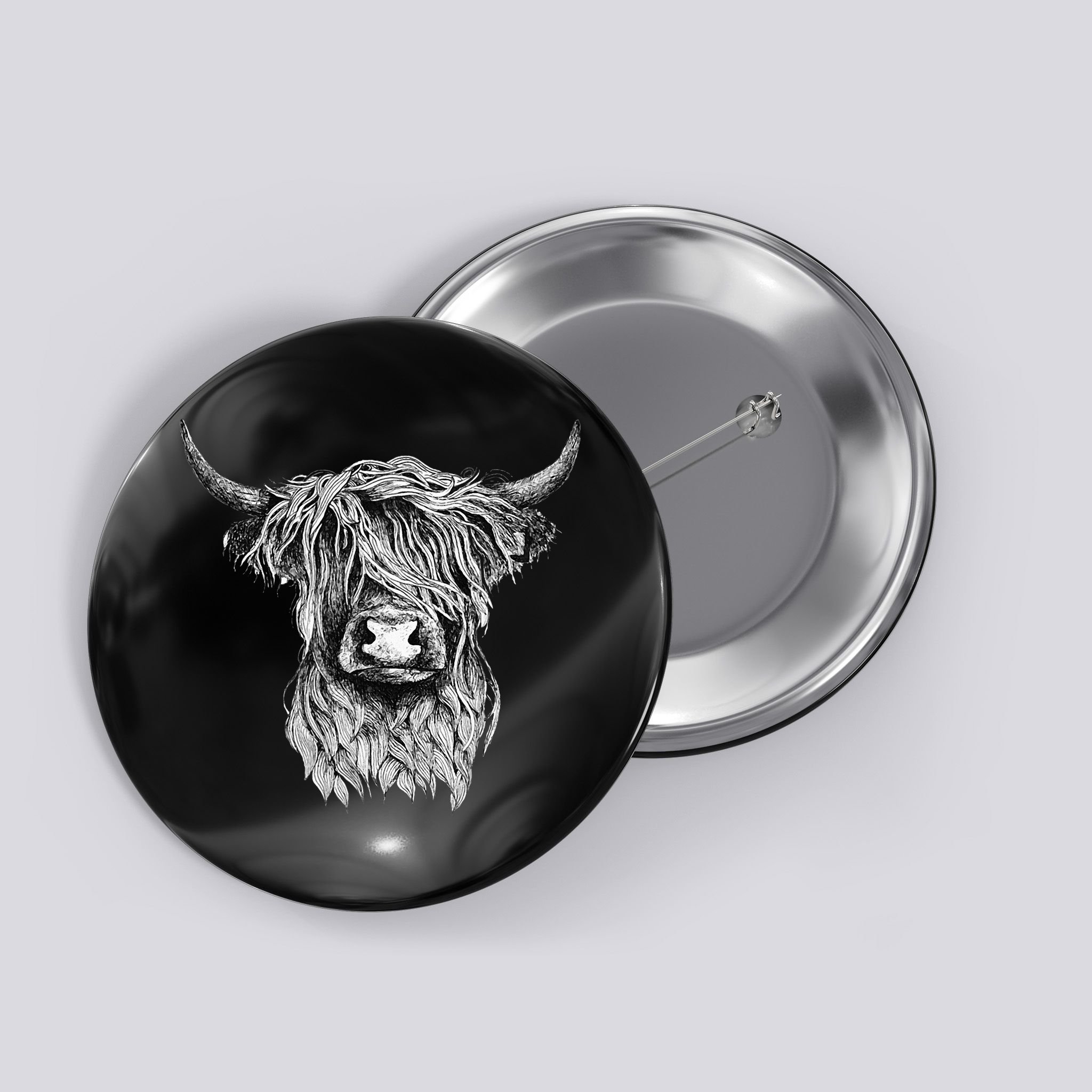 Highland Cow Hand Drawn Illustration Button
