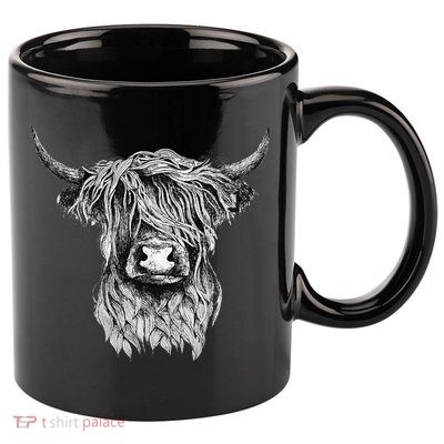 Highland Cow Hand Drawn Illustration 11oz C Handle Ceramic Mug