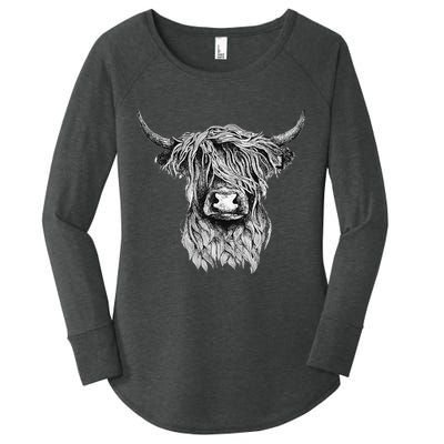 Highland Cow Hand Drawn Illustration Women's Perfect Tri Tunic Long Sleeve Shirt