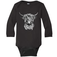 Highland Cow Hand Drawn Illustration Baby Long Sleeve Bodysuit