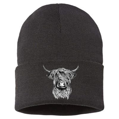 Highland Cow Hand Drawn Illustration Sustainable Knit Beanie