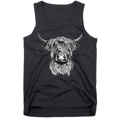 Highland Cow Hand Drawn Illustration Tank Top