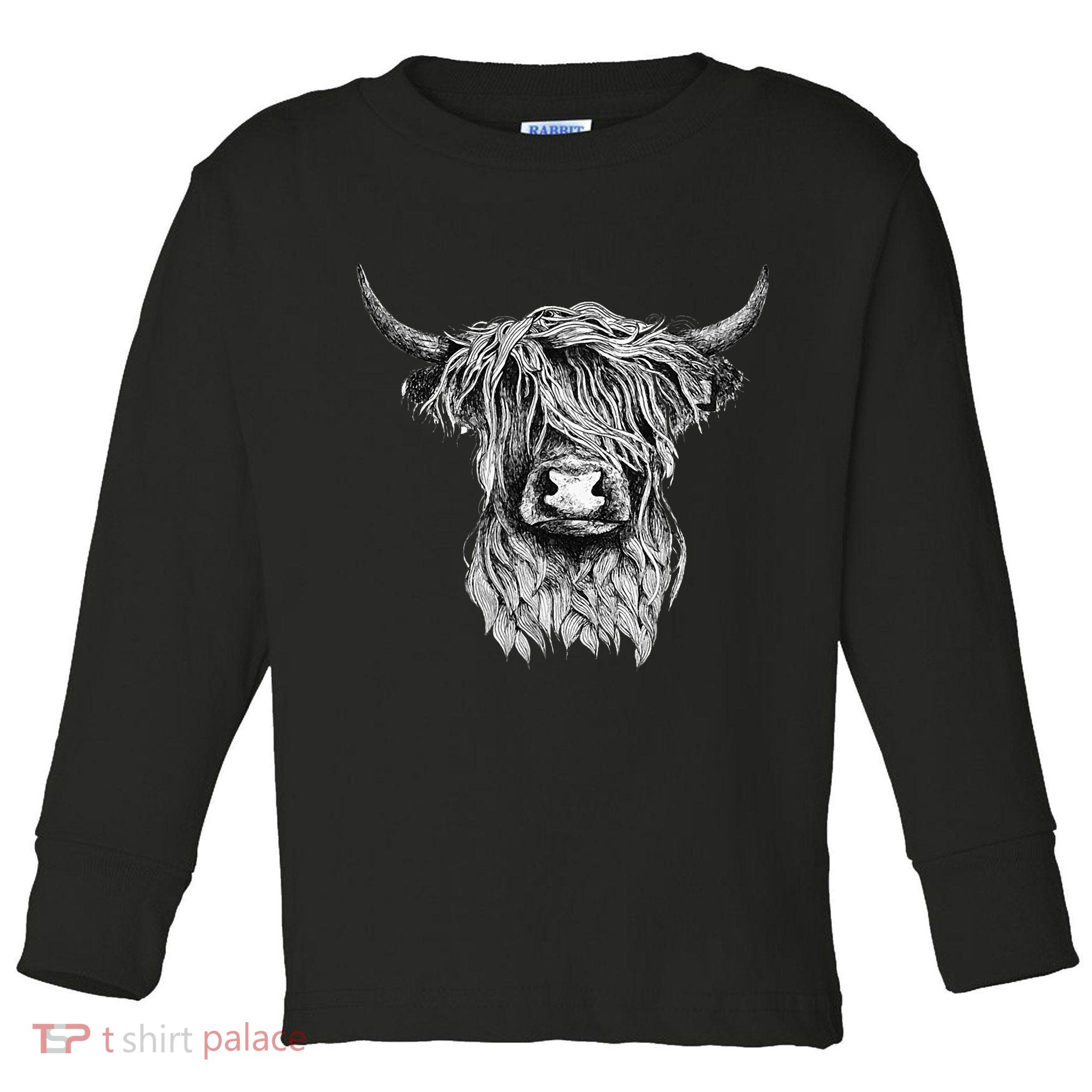 Highland Cow Hand Drawn Illustration Toddler Long Sleeve Shirt