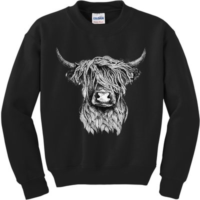 Highland Cow Hand Drawn Illustration Kids Sweatshirt
