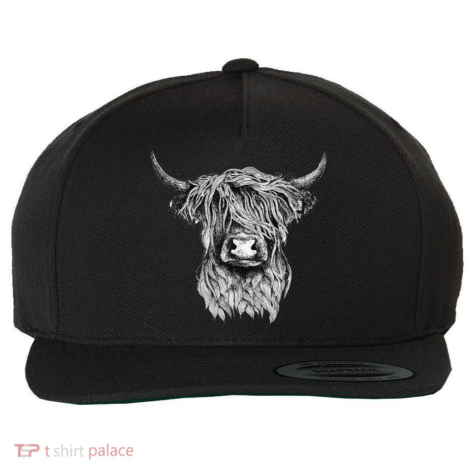 Highland Cow Hand Drawn Illustration Wool Snapback Cap