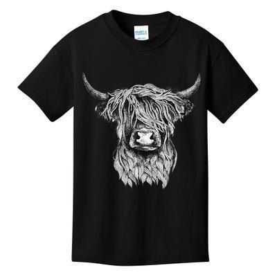 Highland Cow Hand Drawn Illustration Kids T-Shirt