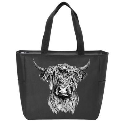 Highland Cow Hand Drawn Illustration Zip Tote Bag