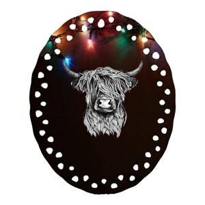 Highland Cow Hand Drawn Illustration Ceramic Oval Ornament