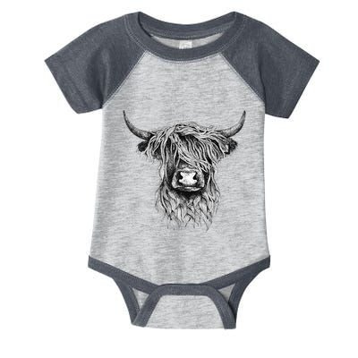 Highland Cow Hand Drawn Illustration Infant Baby Jersey Bodysuit