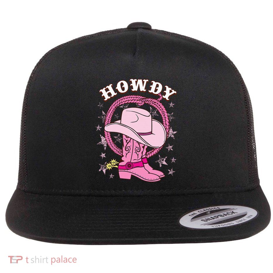 Howdy Cowboy Hat Boots Country Western Rodeo Flat Bill Trucker Hat
