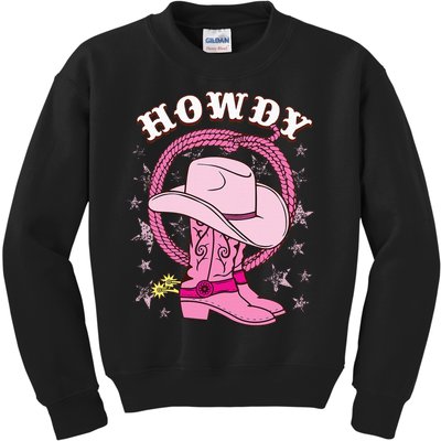 Howdy Cowboy Hat Boots Country Western Rodeo Kids Sweatshirt