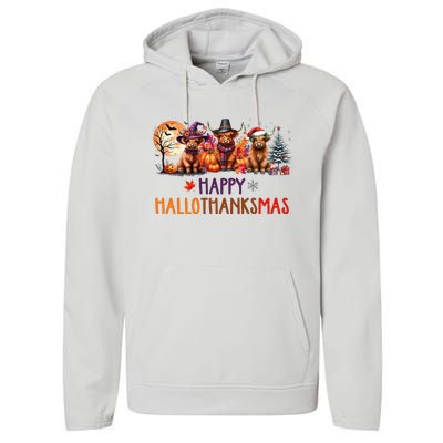 Highland Cow Halloween Christmas Thanksgiving Hallothanksmas Performance Fleece Hoodie