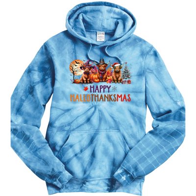 Highland Cow Halloween Christmas Thanksgiving Hallothanksmas Tie Dye Hoodie