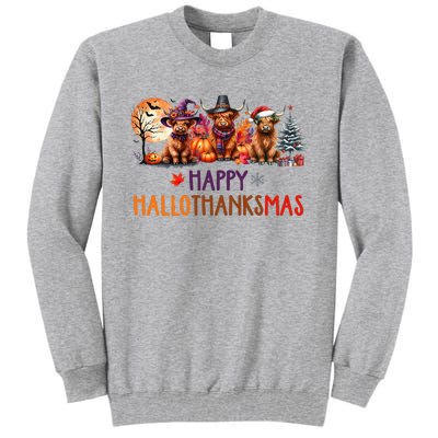 Highland Cow Halloween Christmas Thanksgiving Hallothanksmas Tall Sweatshirt