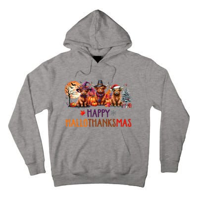 Highland Cow Halloween Christmas Thanksgiving Hallothanksmas Tall Hoodie