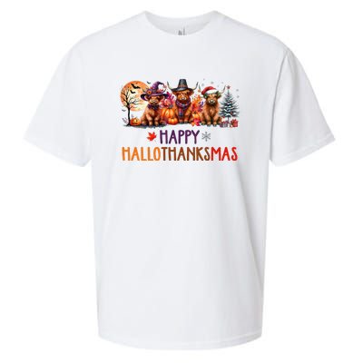 Highland Cow Halloween Christmas Thanksgiving Hallothanksmas Sueded Cloud Jersey T-Shirt