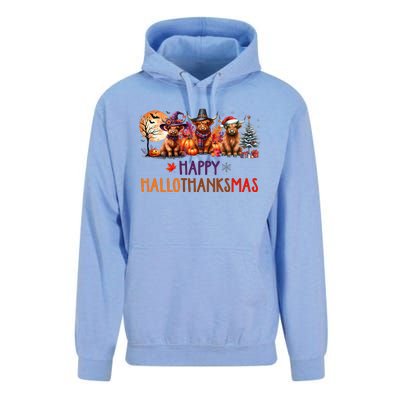 Highland Cow Halloween Christmas Thanksgiving Hallothanksmas Unisex Surf Hoodie