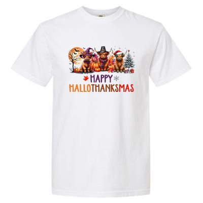 Highland Cow Halloween Christmas Thanksgiving Hallothanksmas Garment-Dyed Heavyweight T-Shirt