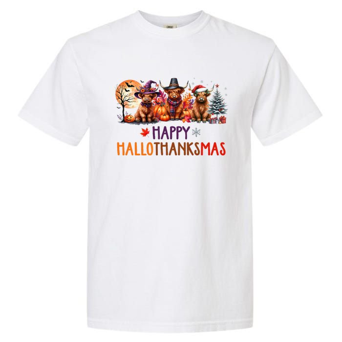 Highland Cow Halloween Christmas Thanksgiving Hallothanksmas Garment-Dyed Heavyweight T-Shirt