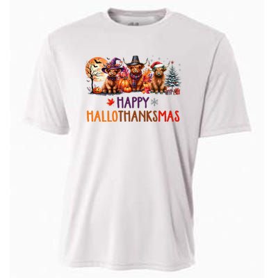 Highland Cow Halloween Christmas Thanksgiving Hallothanksmas Cooling Performance Crew T-Shirt