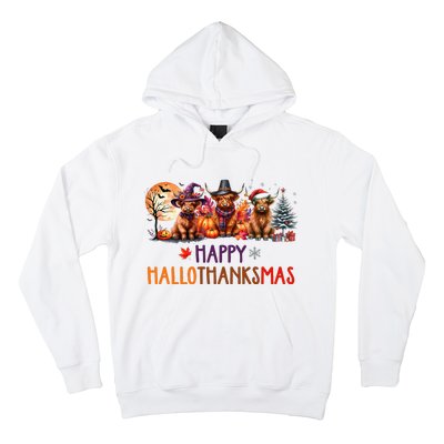 Highland Cow Halloween Christmas Thanksgiving Hallothanksmas Hoodie