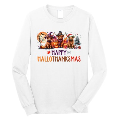 Highland Cow Halloween Christmas Thanksgiving Hallothanksmas Long Sleeve Shirt