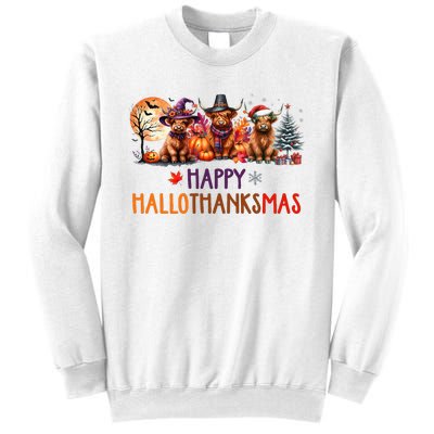 Highland Cow Halloween Christmas Thanksgiving Hallothanksmas Sweatshirt