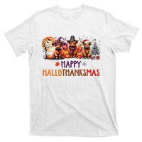 Highland Cow Halloween Christmas Thanksgiving Hallothanksmas T-Shirt