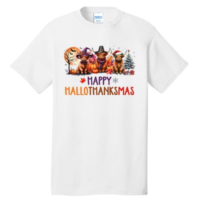 Highland Cow Halloween Christmas Thanksgiving Hallothanksmas Tall T-Shirt